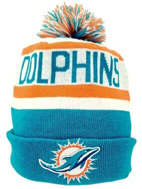 Miami Dolphins New Era Knit Beanie Stocking Cap NFL Logo Cuffed Hat Wool Retro